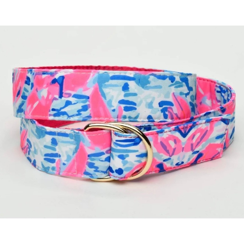 Delta Belt Womens Claws & Tails Pink Blue Floral Canvas D-Ring Belt Size Medium